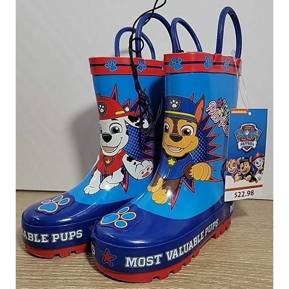 Paw Patrol Toddler Boys Rubber Rain Boots Pull On Blue Red Multi-Size 5/6 NEW‎